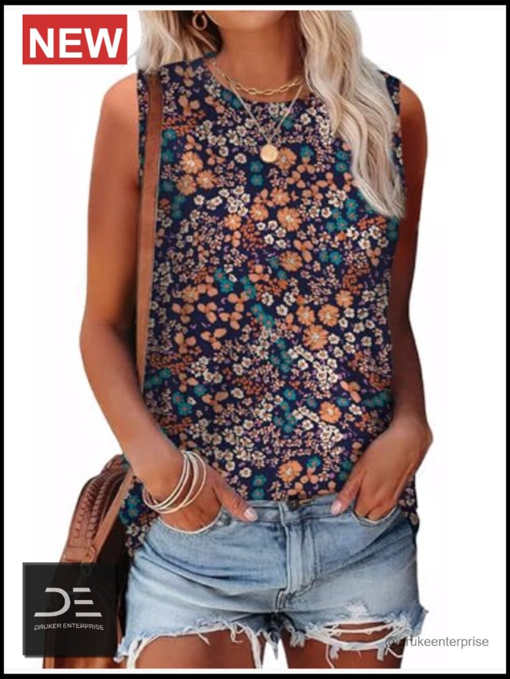 Eyelet Loose Casual Tank Top Crew Neck Sleeveless Summer Top - Picture 2 of 6